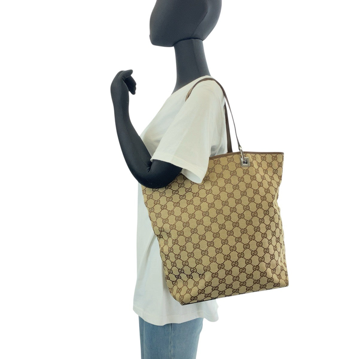 GUCCI Tote Bag 31243 GG canvas, leather Beige brown Tote Bag Shoulder Bag Women Used Authentic