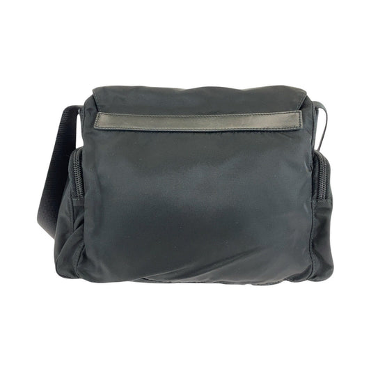PRADA Shoulder Bag Nylon Black SilverMetal Shoulder Bag Messenger bag Test Triangle With logo Women Used Authentic