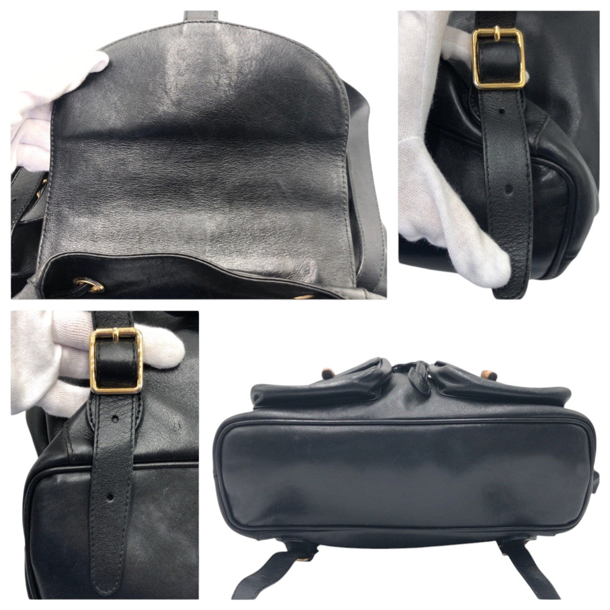 GUCCI Backpack 003 1998 0016 leather Black black Backpack Unisex Bamboo Women Used Authentic