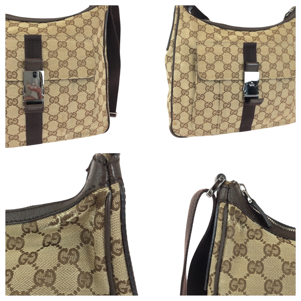 GUCCI Shoulder Bag 131211 GG canvas Beige Brown SilverMetal Shoulder Bag Crossbody Women Used Authentic
