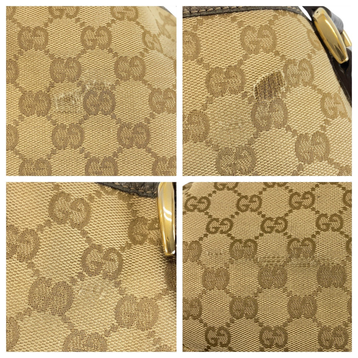 GUCCI Tote Bag 130736 GG canvas, leather Beige Gold Metal Tote Bag Shoulder Bag Abbey Women Used Authentic