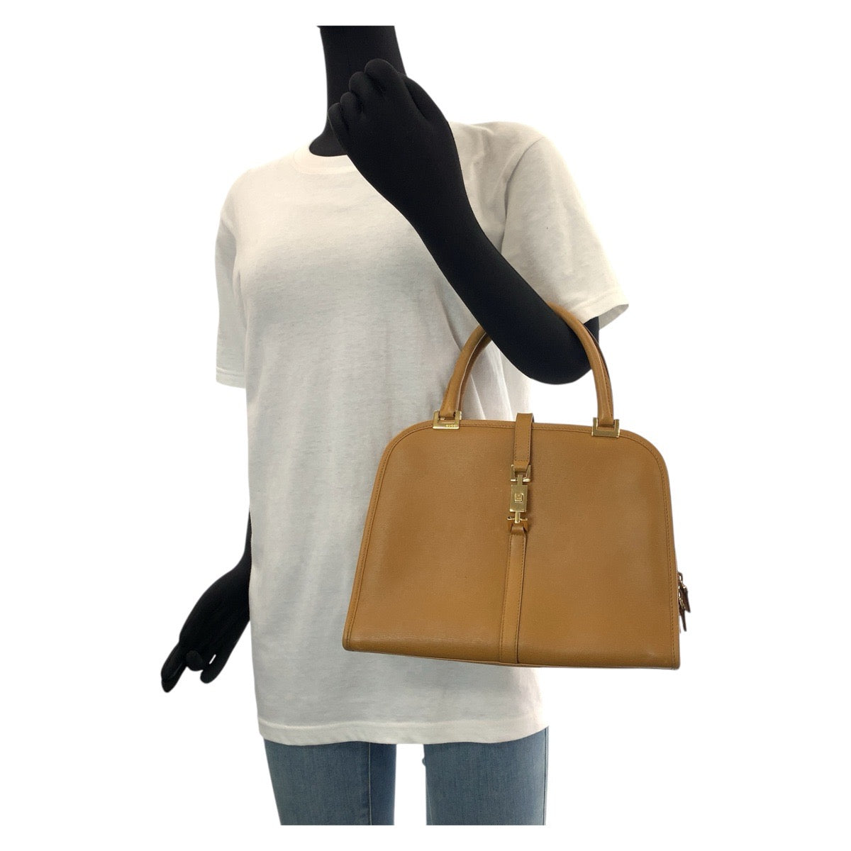 GUCCI Tote Bag 002 1071 leather Light Brown Camel Gold Metal Tote Bag handbag Jackie Women Used Authentic