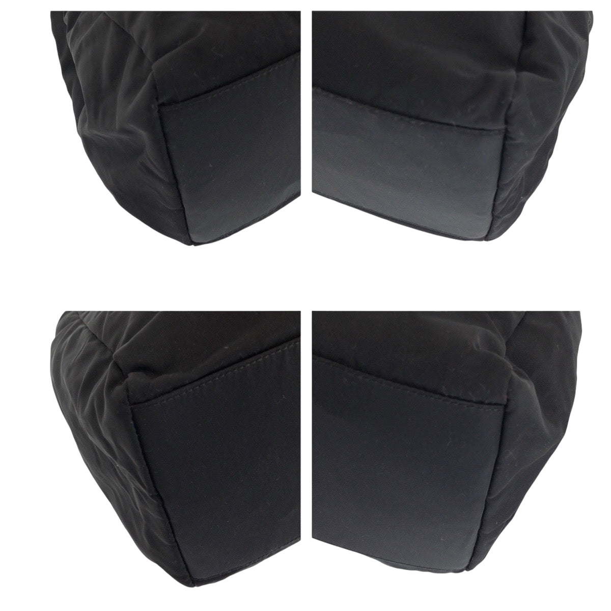 PRADA Tote Bag Nylon Black SilverMetal Tote Bag Shoulder Bag Test Triangle With logo Women Used Authentic
