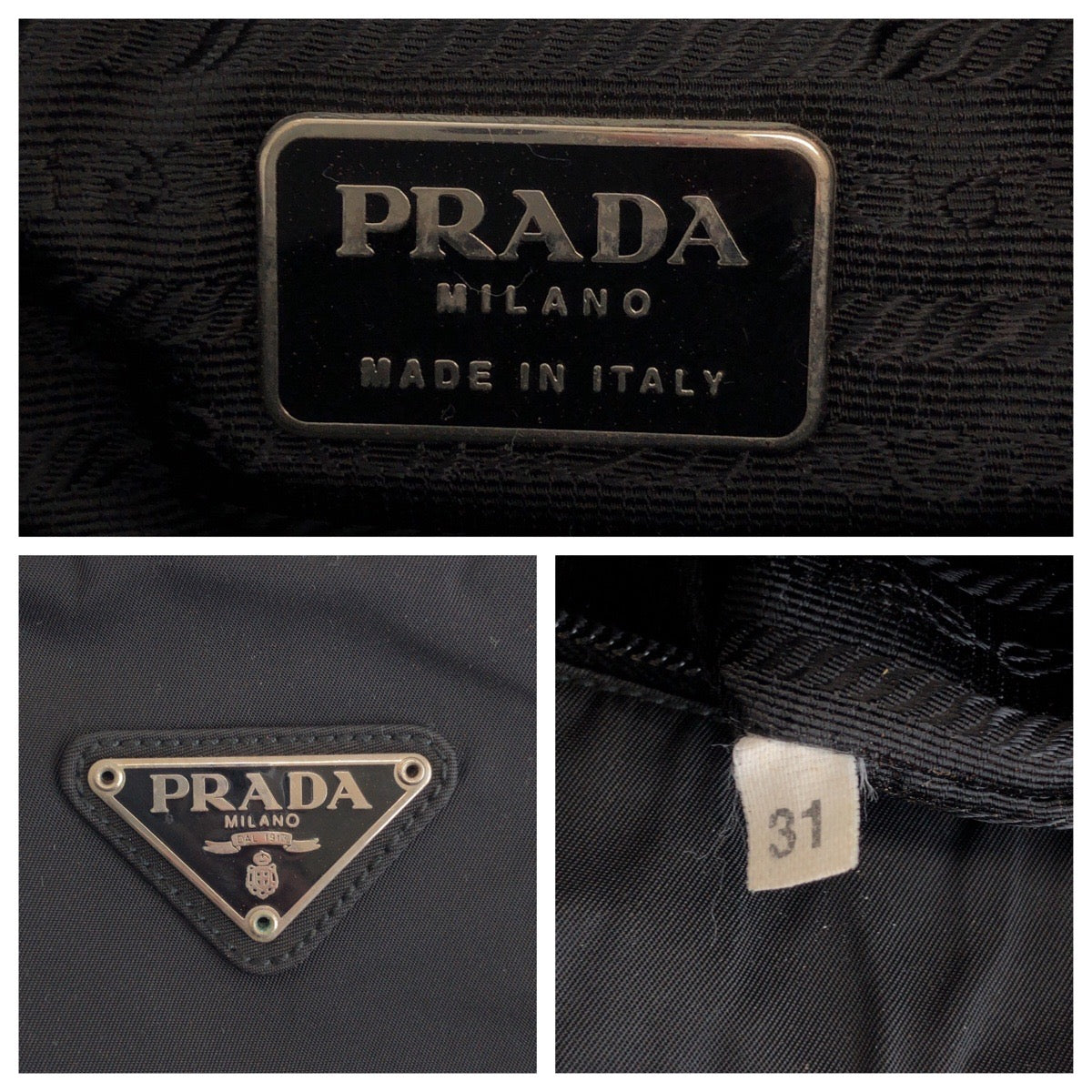 PRADA Tote Bag Nylon Black SilverMetal Tote Bag Shoulder Bag Test Triangle With logo Women Used Authentic