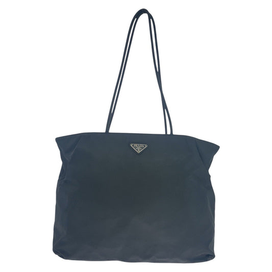 PRADA Shoulder Bag Nylon Black SilverMetal Shoulder Bag Tote Bag Test Triangle With logo Women Used Authentic