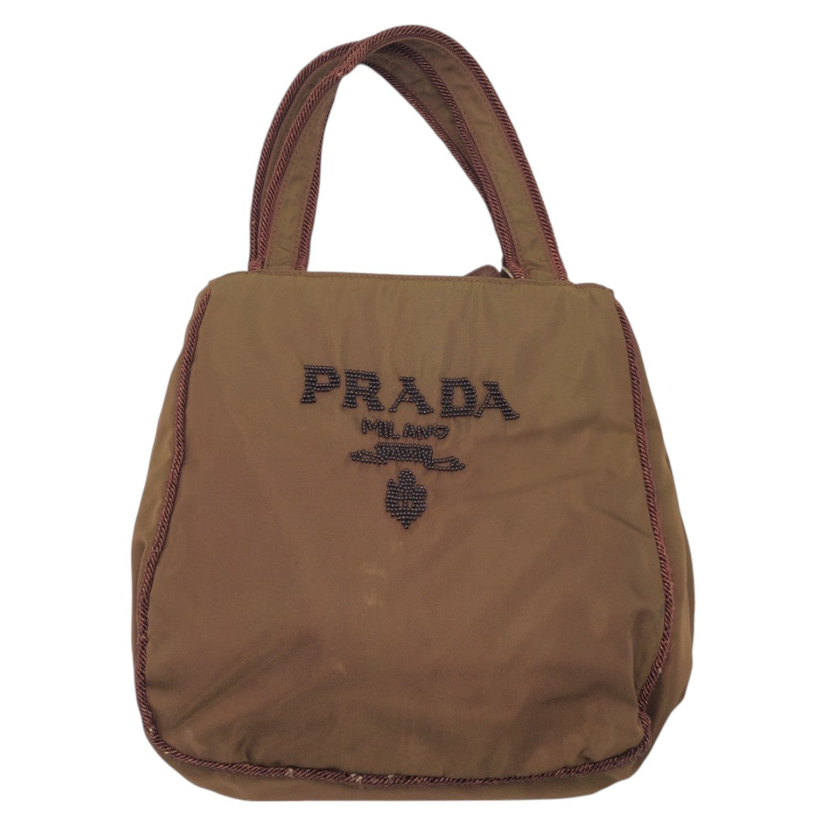 PRADA Tote Bag Nylon Brown Test Beads logo