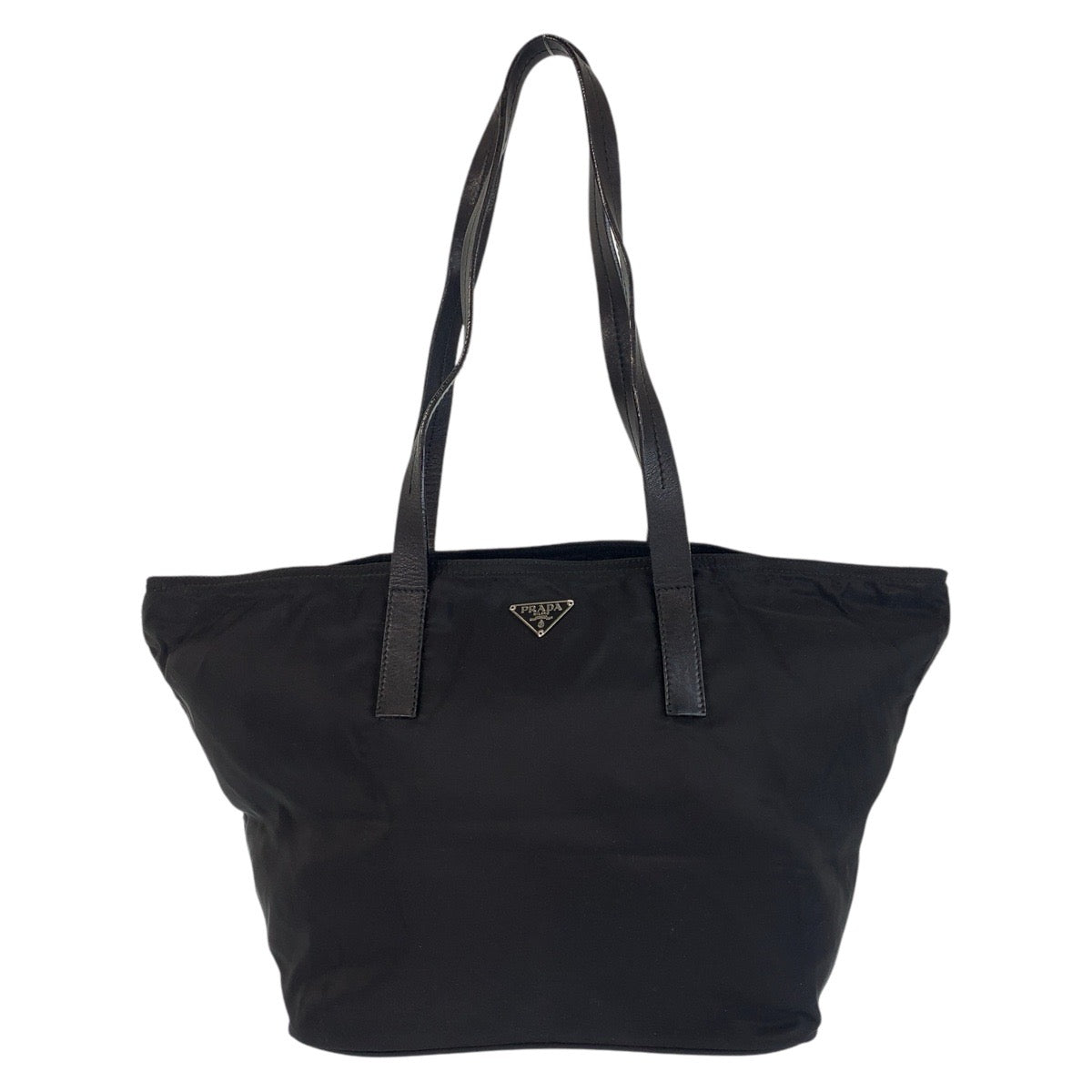PRADA Tote Bag Nylon Black SilverMetal Tote Bag Shoulder Bag Test Triangle With logo Women Used Authentic