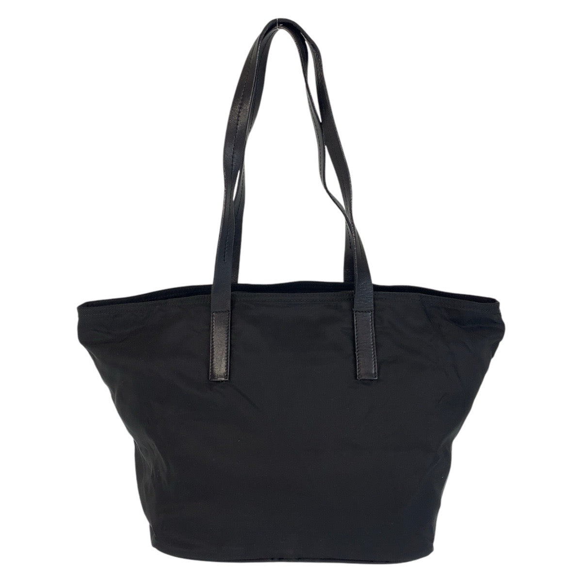 PRADA Tote Bag Nylon Black SilverMetal Tote Bag Shoulder Bag Test Triangle With logo Women Used Authentic