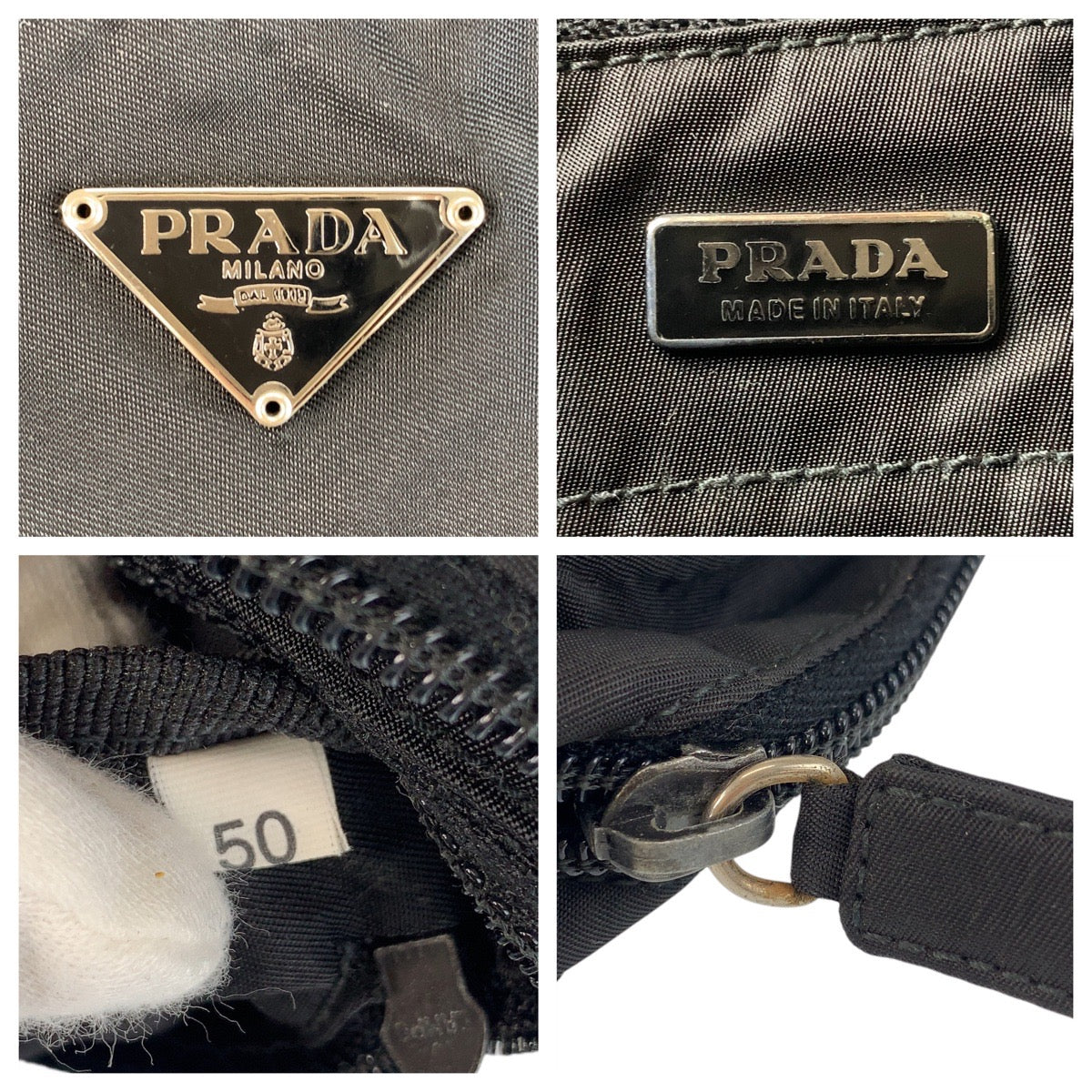 PRADA Tote Bag Nylon Black SilverMetal Tote Bag Shoulder Bag Test Triangle With logo Women Used Authentic