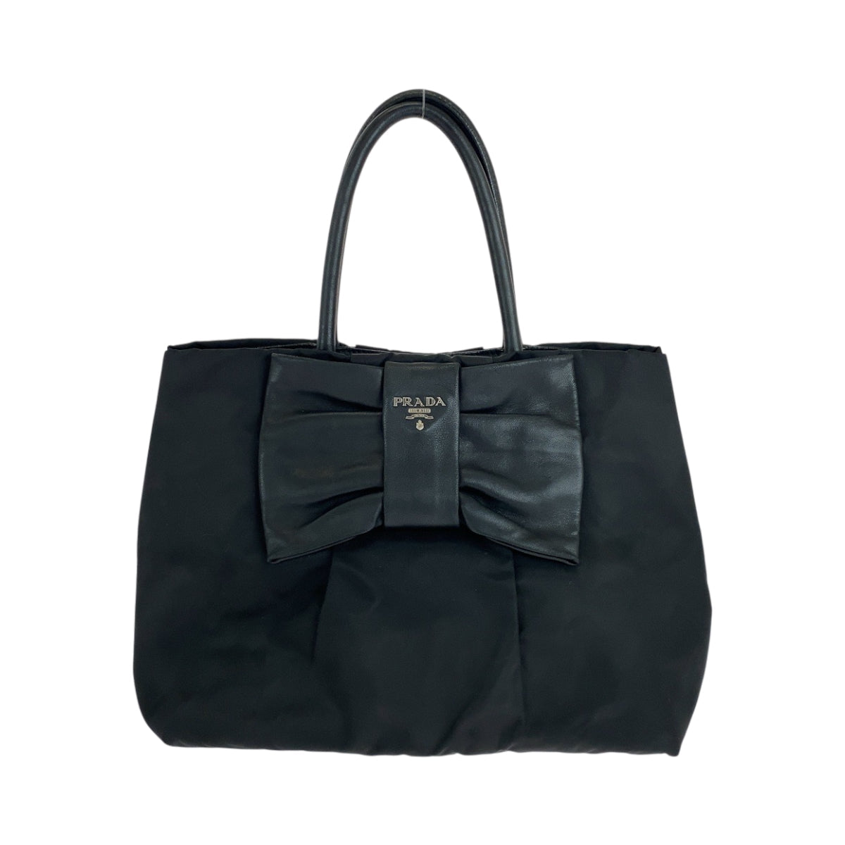 PRADA Tote Bag BN1601 Nylon Black SilverMetal Tote Bag handbag Test Ribbon TriangleWith logo Women Used Authentic