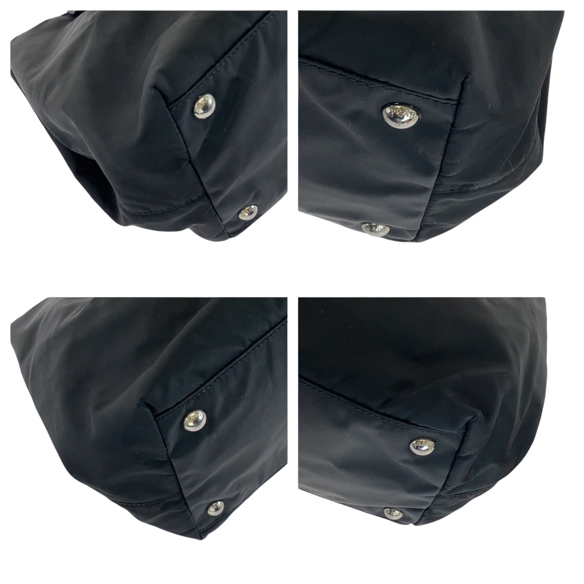 PRADA Tote Bag BN1601 Nylon Black SilverMetal Tote Bag handbag Test Ribbon TriangleWith logo Women Used Authentic