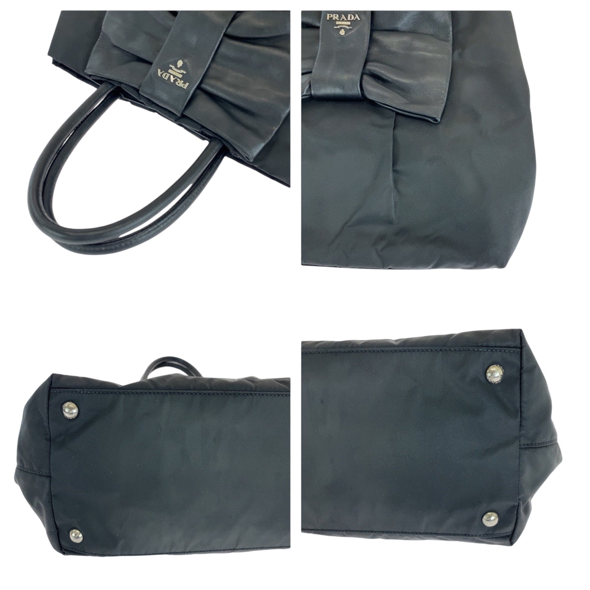PRADA Tote Bag BN1601 Nylon Black SilverMetal Tote Bag handbag Test Ribbon TriangleWith logo Women Used Authentic