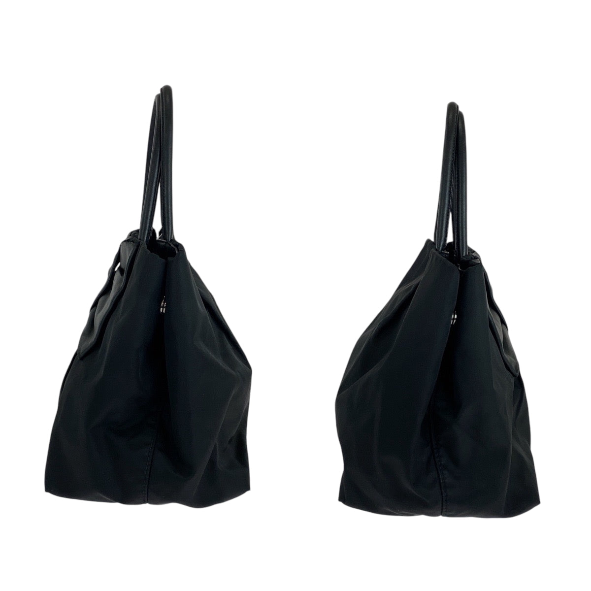 PRADA Tote Bag BN1601 Nylon Black SilverMetal Tote Bag handbag Test Ribbon TriangleWith logo Women Used Authentic