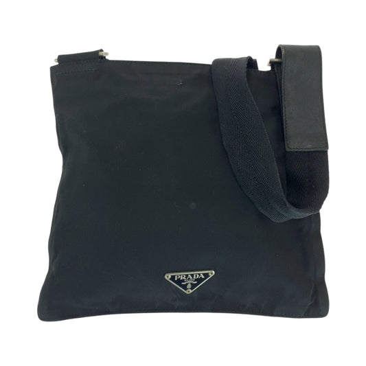 PRADA Shoulder Bag Nylon Black SilverMetal Shoulder Bag Sacoche Test Triangle With logo Women Used Authentic