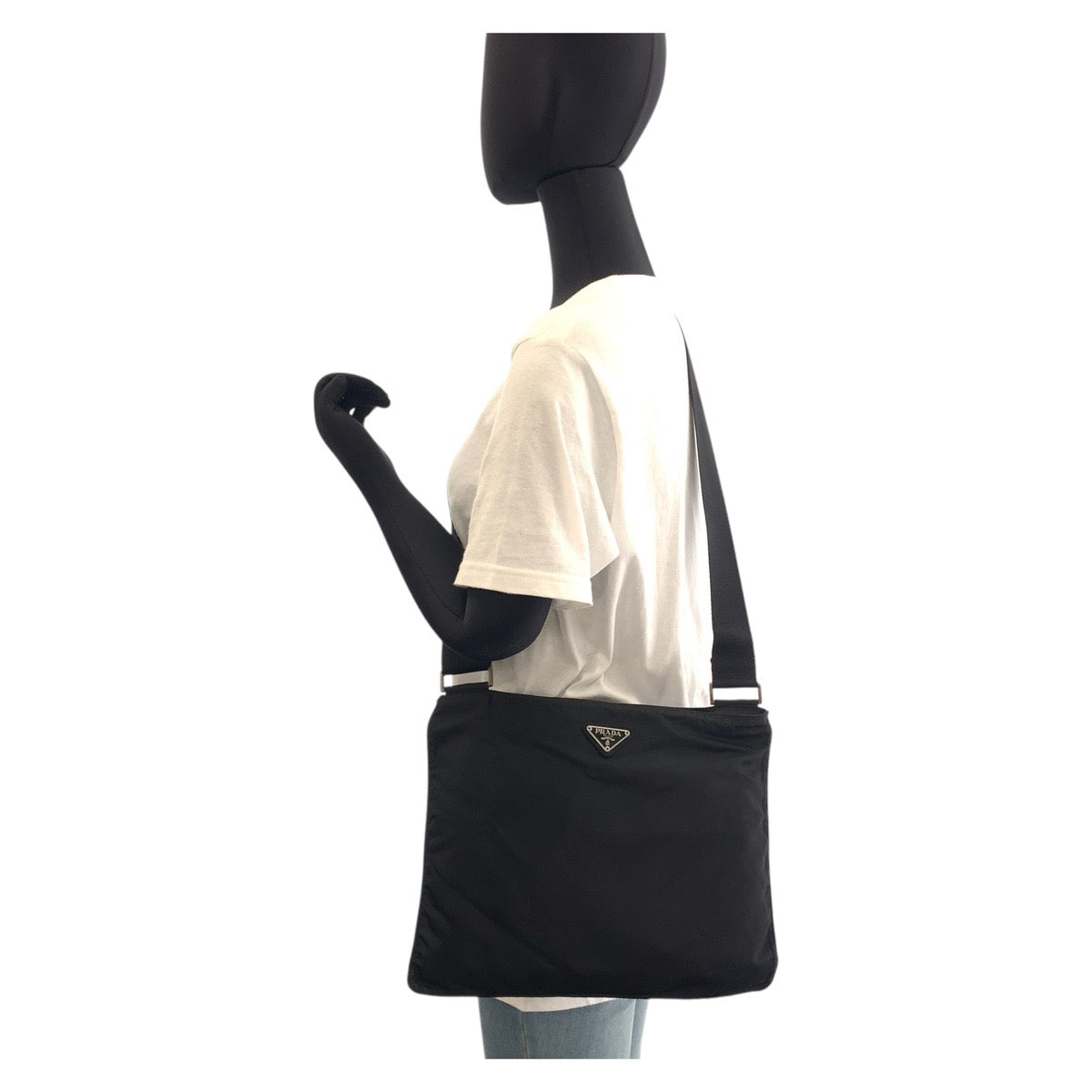 PRADA Shoulder Bag Nylon Black SilverMetal Shoulder Bag Test Triangle With logo Women Used Authentic