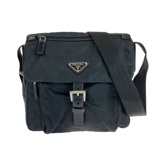 PRADA Shoulder Bag Nylon Black SilverMetal Shoulder Bag pochette Test Triangle With logo Women Used Authentic