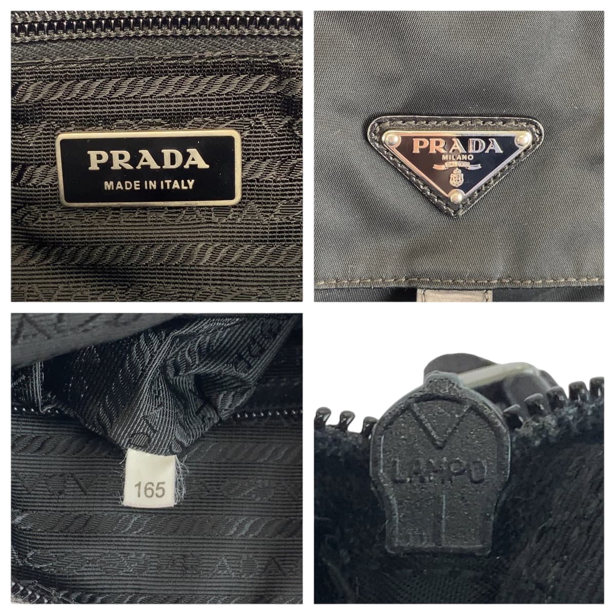 PRADA Shoulder Bag Nylon Black SilverMetal Shoulder Bag pochette Test Triangle With logo Women Used Authentic