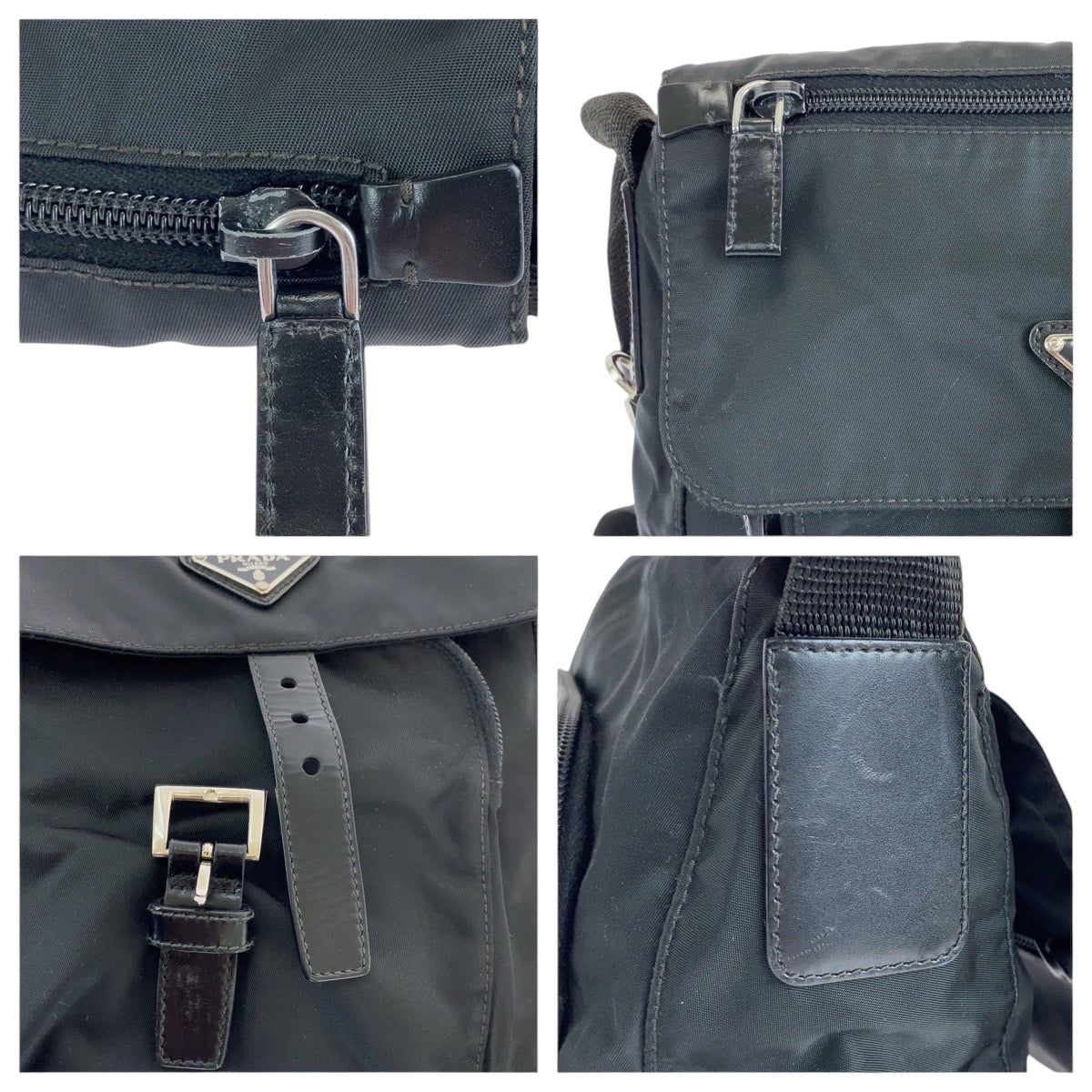 PRADA Shoulder Bag Nylon Black SilverMetal Shoulder Bag pochette Test Triangle With logo Women Used Authentic