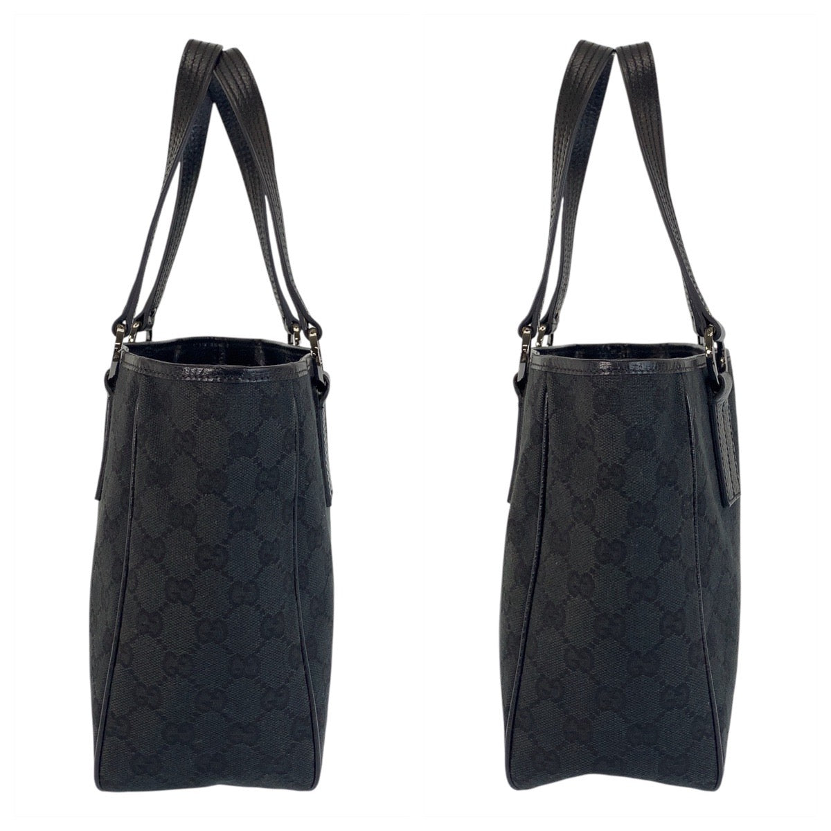 GUCCI Tote Bag 113019 GG canvas, leather Black black Tote Bag Shoulder Bag Women Used Authentic