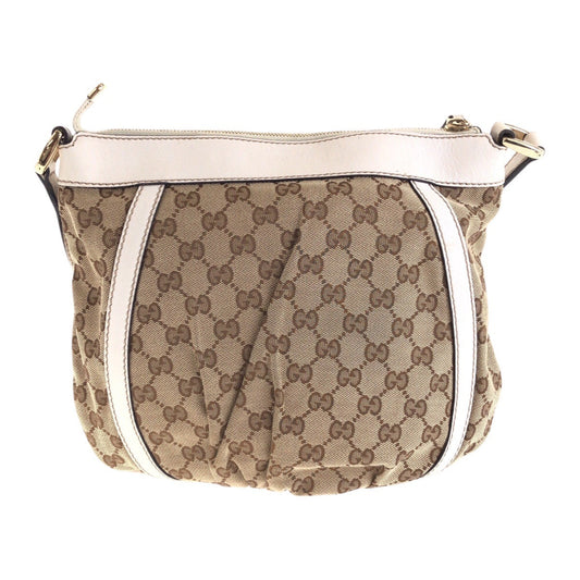GUCCI Shoulder Bag 203257 GG canvas, leather Beige White Gold Metal Crossbody Shoulder Bag Women Used Authentic