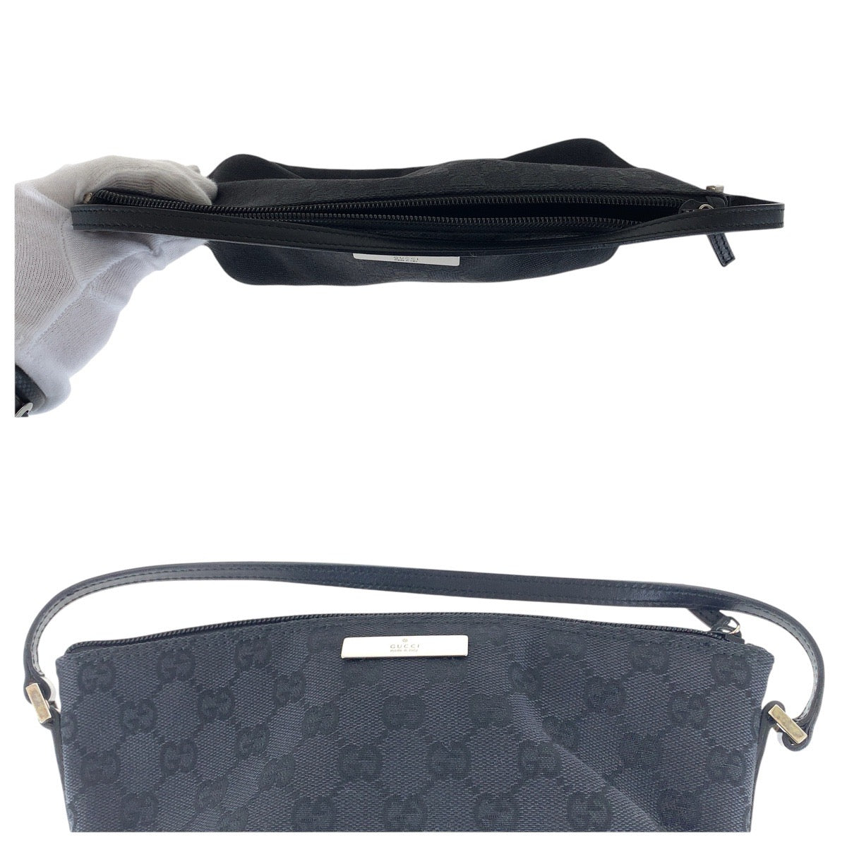 GUCCI Handbag 039 1103 GG canvas, leather Black SilverMetal Handbag accessory pouch Women Used Authentic