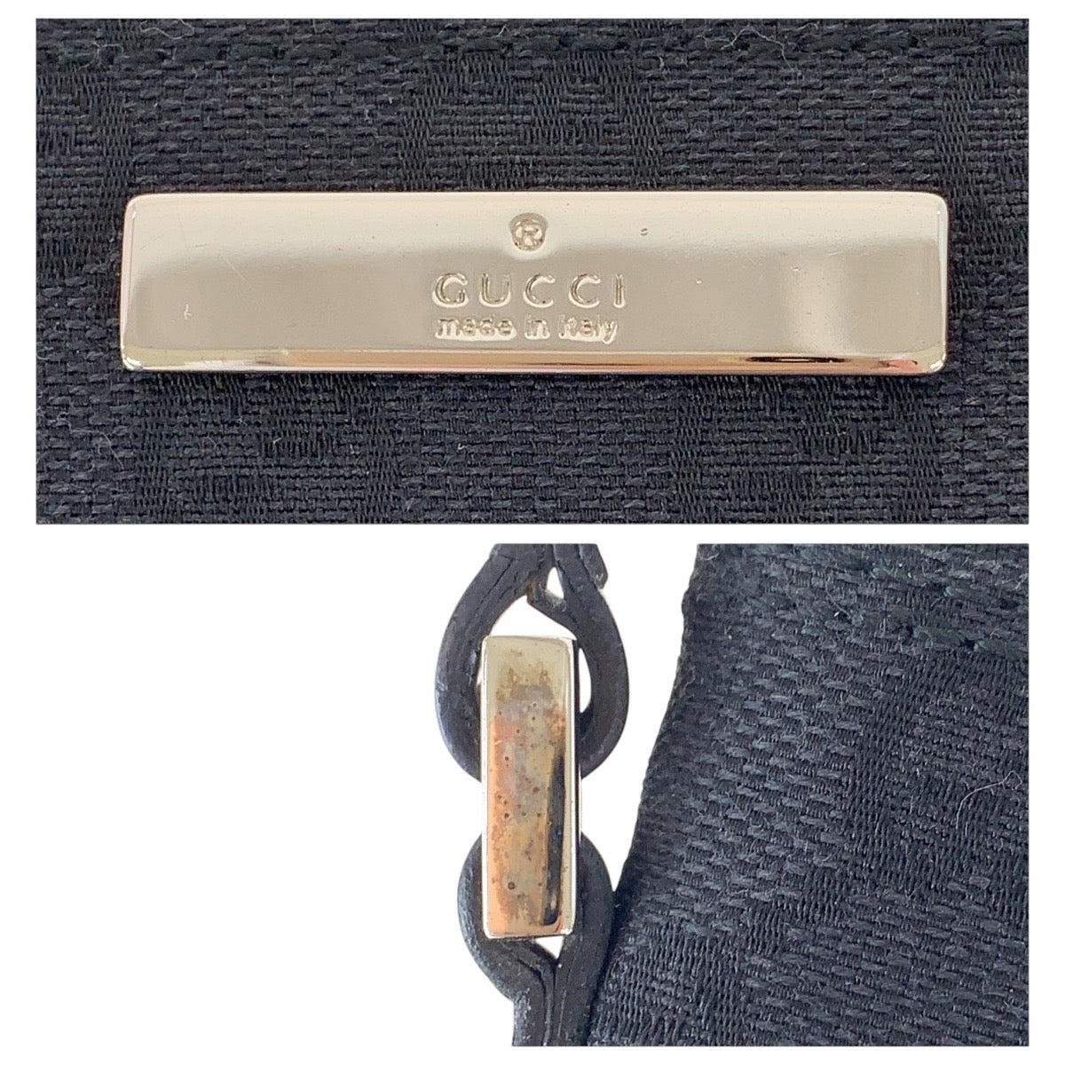 GUCCI Handbag 039 1103 GG canvas, leather Black SilverMetal Handbag accessory pouch Women Used Authentic