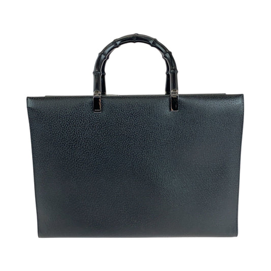 GUCCI Tote Bag 002 1034 leather Black SilverMetal Tote Bag Handbag Shoulder Bag 2way Bamboo Women Used Authentic