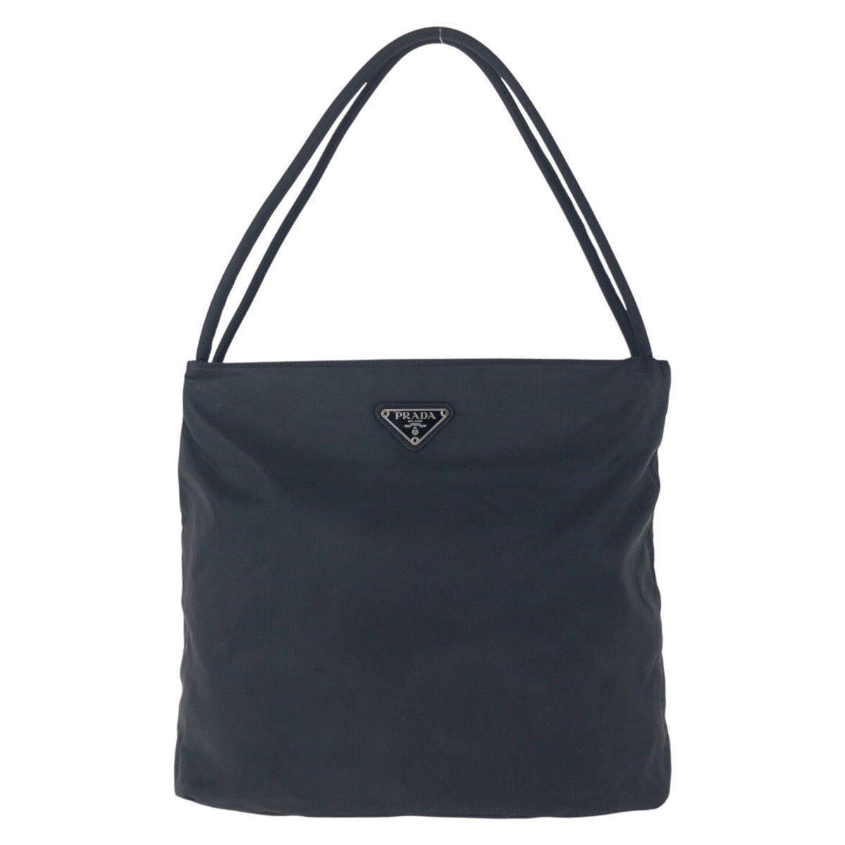 PRADA Tote Bag Nylon Black SilverMetal Tote Bag Shoulder Bag Test Triangle With logo Women Used Authentic