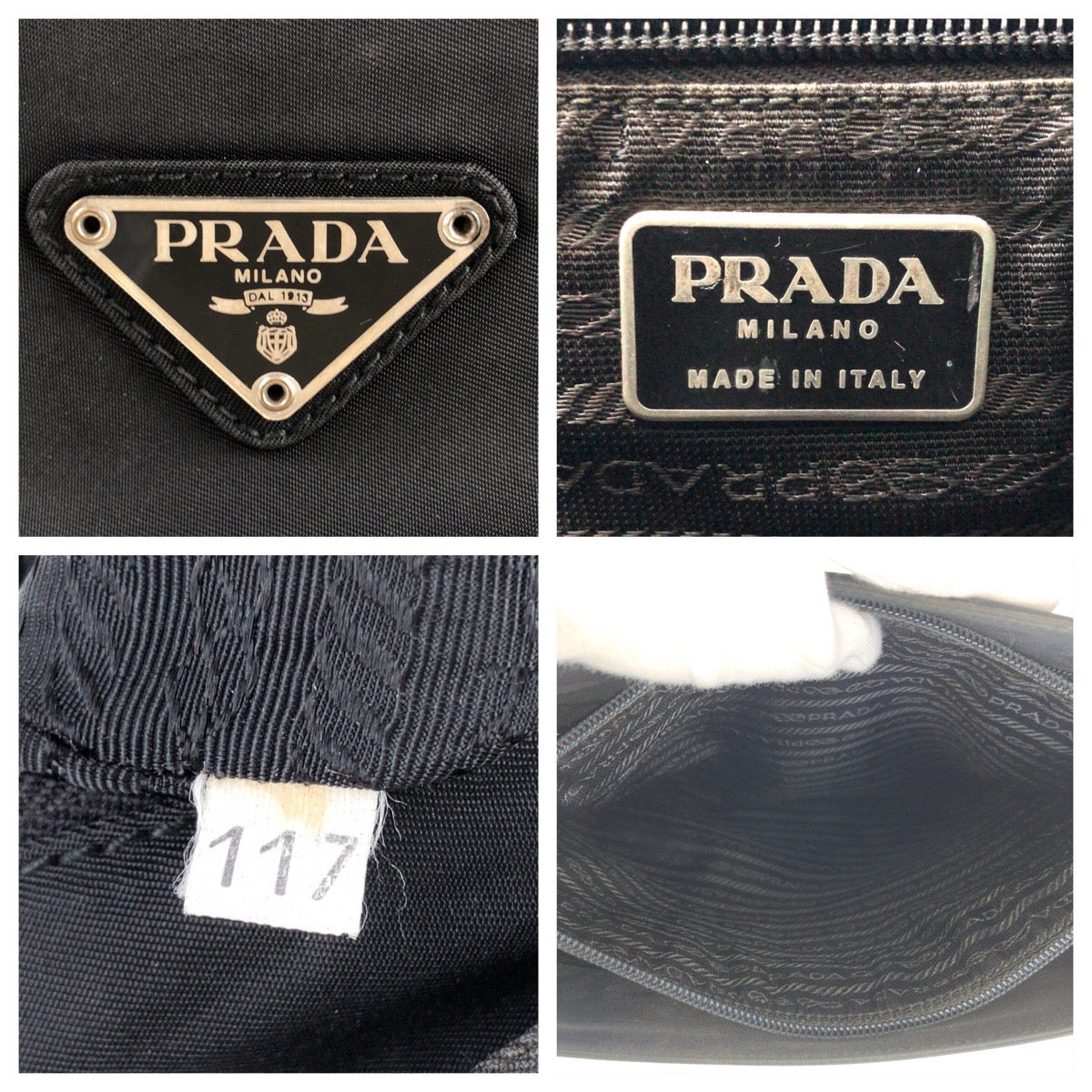 PRADA Tote Bag Nylon Black SilverMetal Tote Bag Shoulder Bag Test Triangle With logo Women Used Authentic