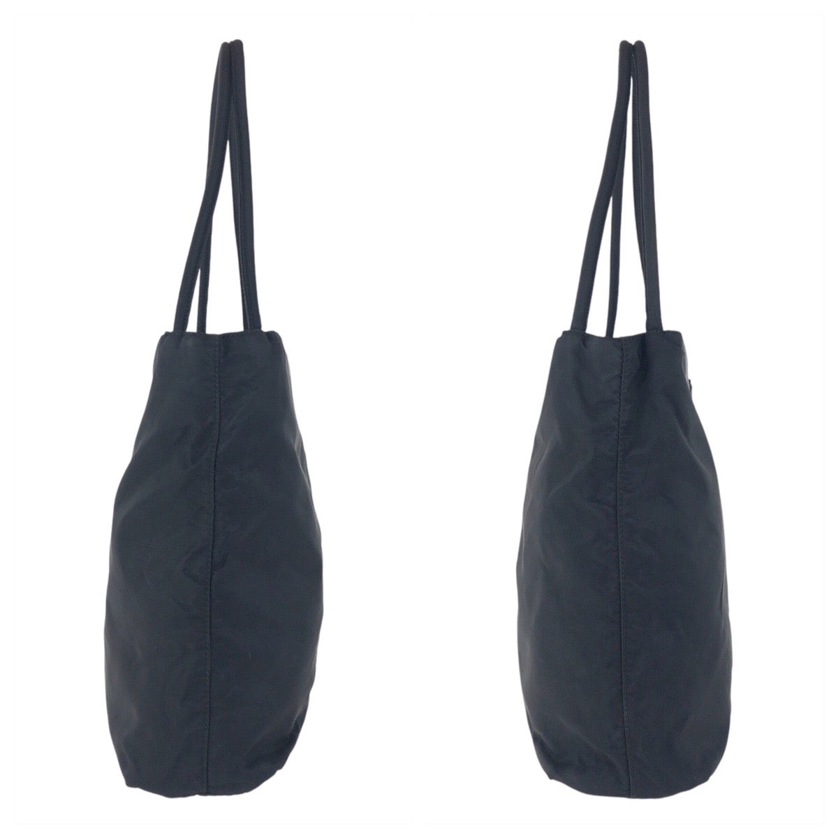 PRADA Tote Bag Nylon Black SilverMetal Tote Bag Shoulder Bag Test Triangle With logo Women Used Authentic