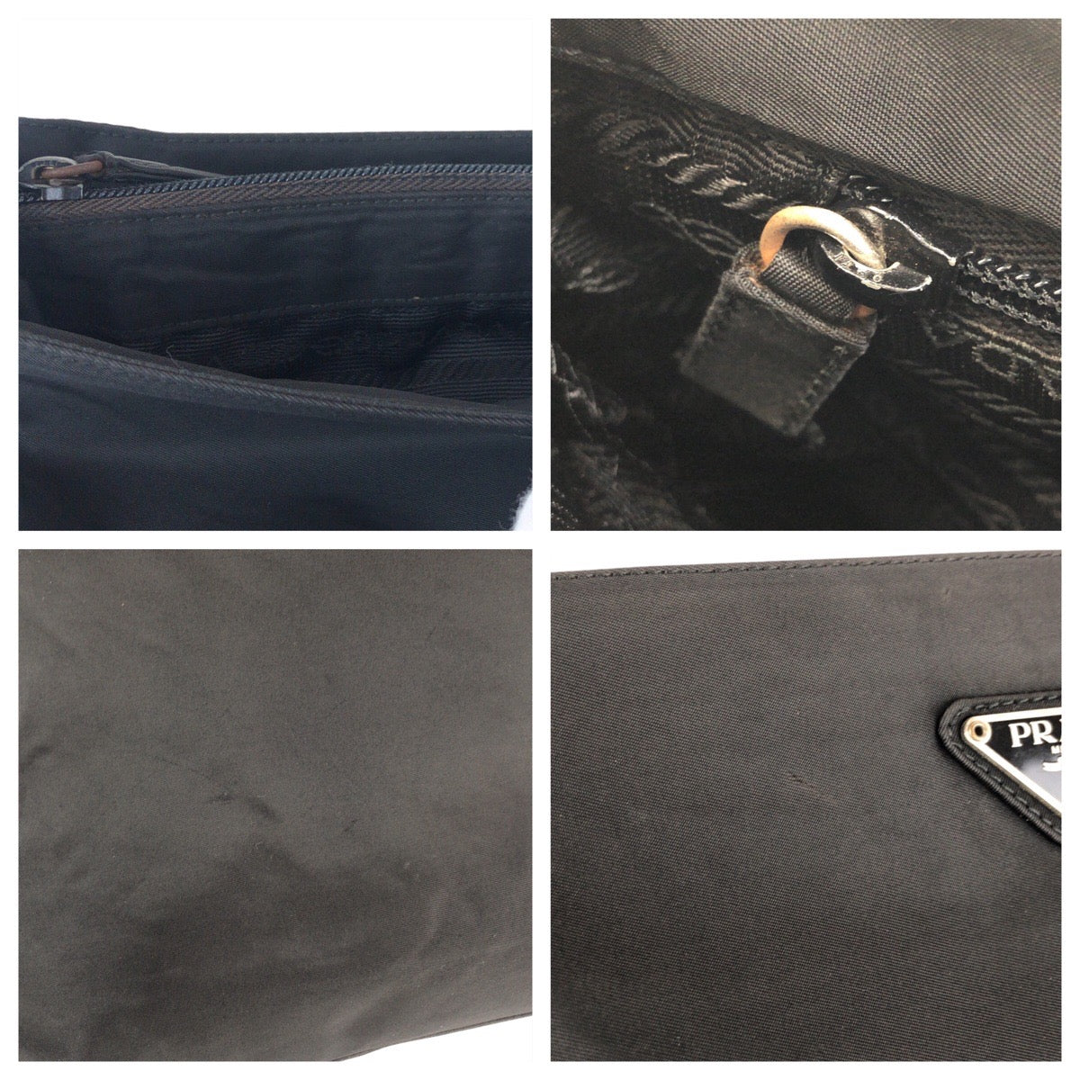 PRADA Tote Bag Nylon Black SilverMetal Tote Bag Shoulder Bag Test Triangle With logo Women Used Authentic
