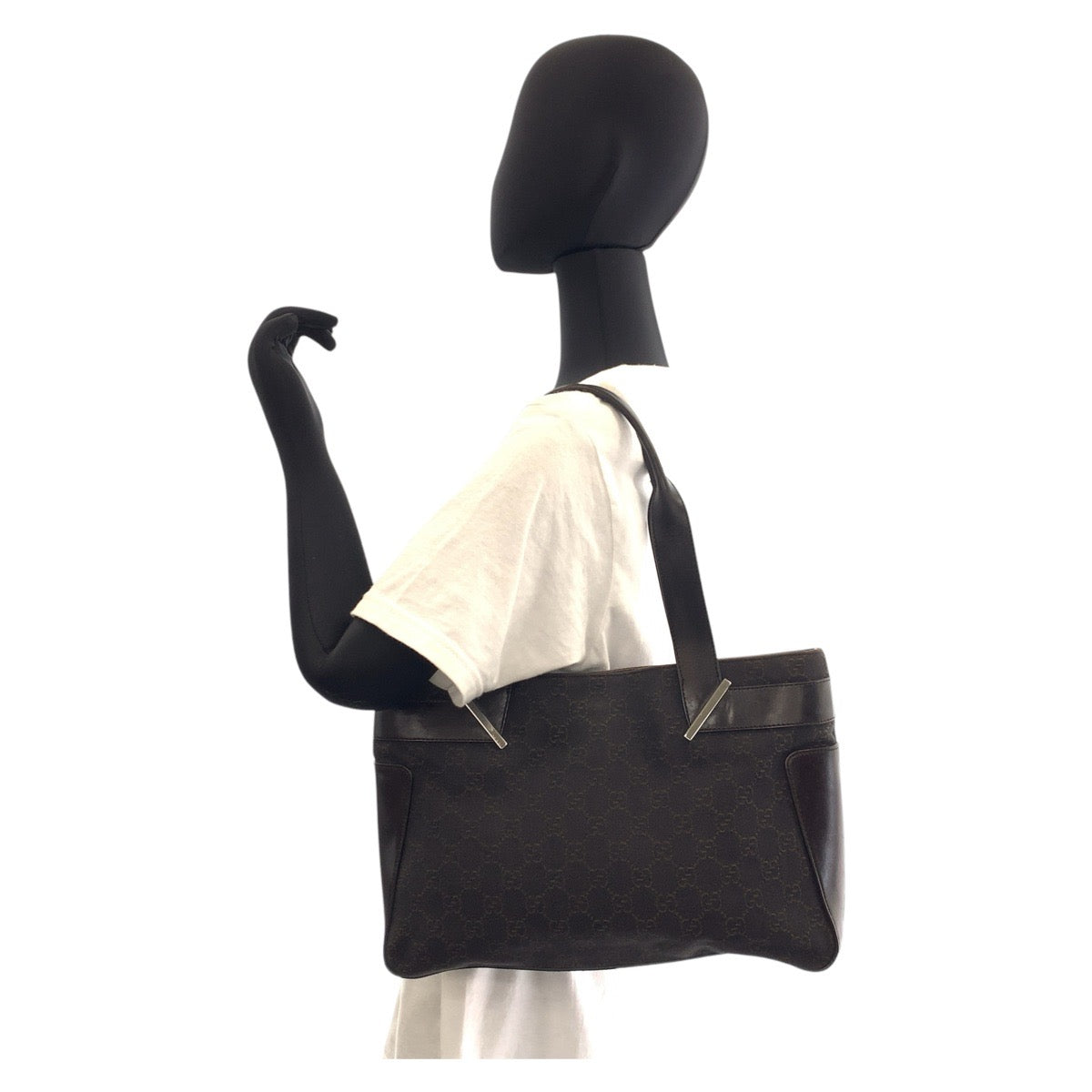 GUCCI Tote Bag 73983 GG canvas, leather Brown Tote Bag Shoulder Bag Women Used Authentic