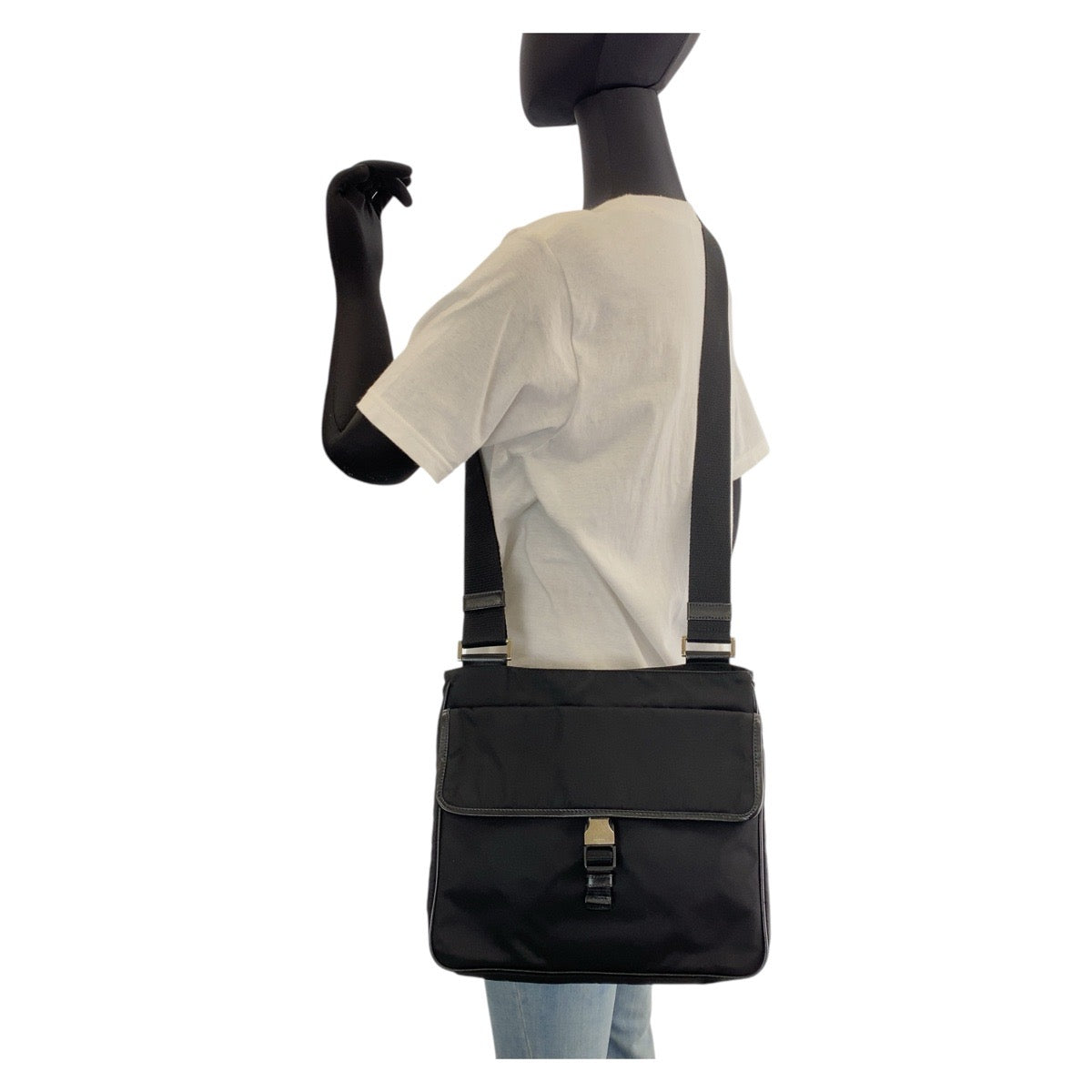 PRADA Shoulder Bag Nylon Black SilverMetal Crossbody Shoulder Bag Messenger Bag Test Triangle With logo Women Used Authentic