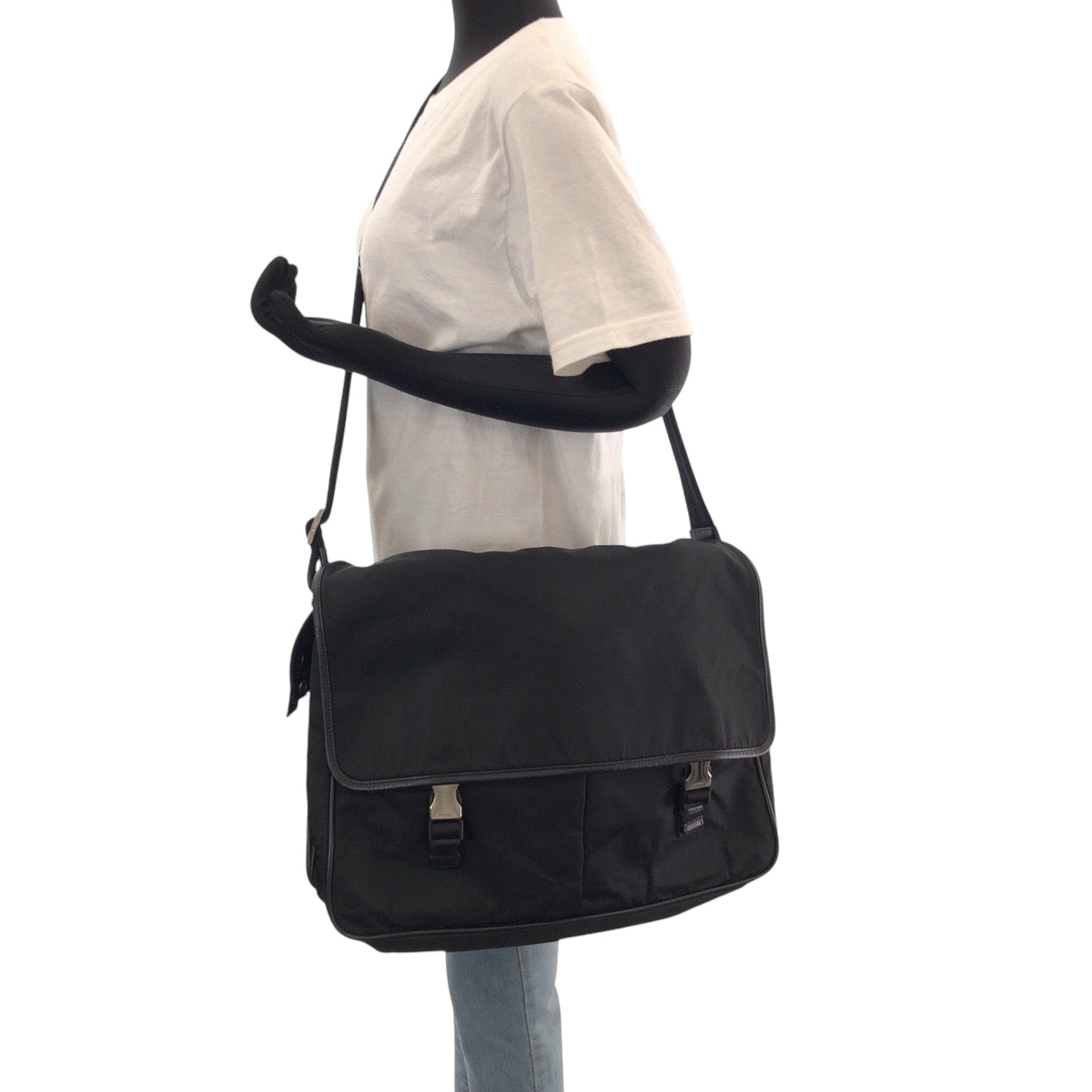PRADA Shoulder Bag V165 Nylon black Shoulder Bag Messenger bag Test Triangle With logo Women Used Authentic