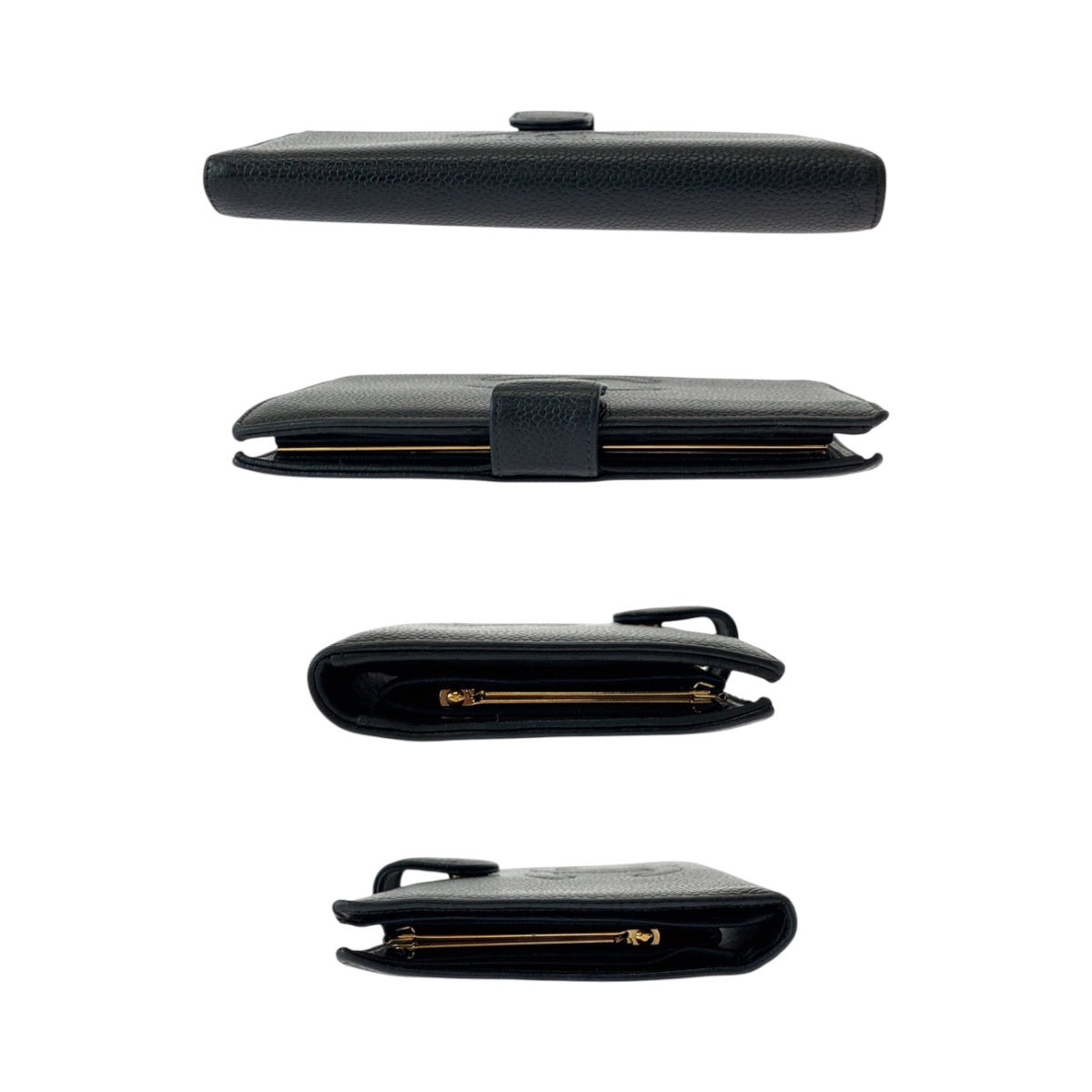 CHANEL Long Wallet Purse Caviar skin Black GoldMetal Long Wallet Purse COCO Mark Women Used Authentic