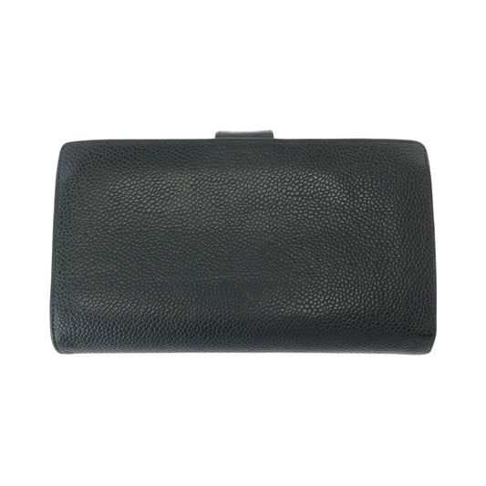 CHANEL Long Wallet Purse Caviar skin Black GoldMetal Long Wallet Purse COCO Mark Women Used Authentic