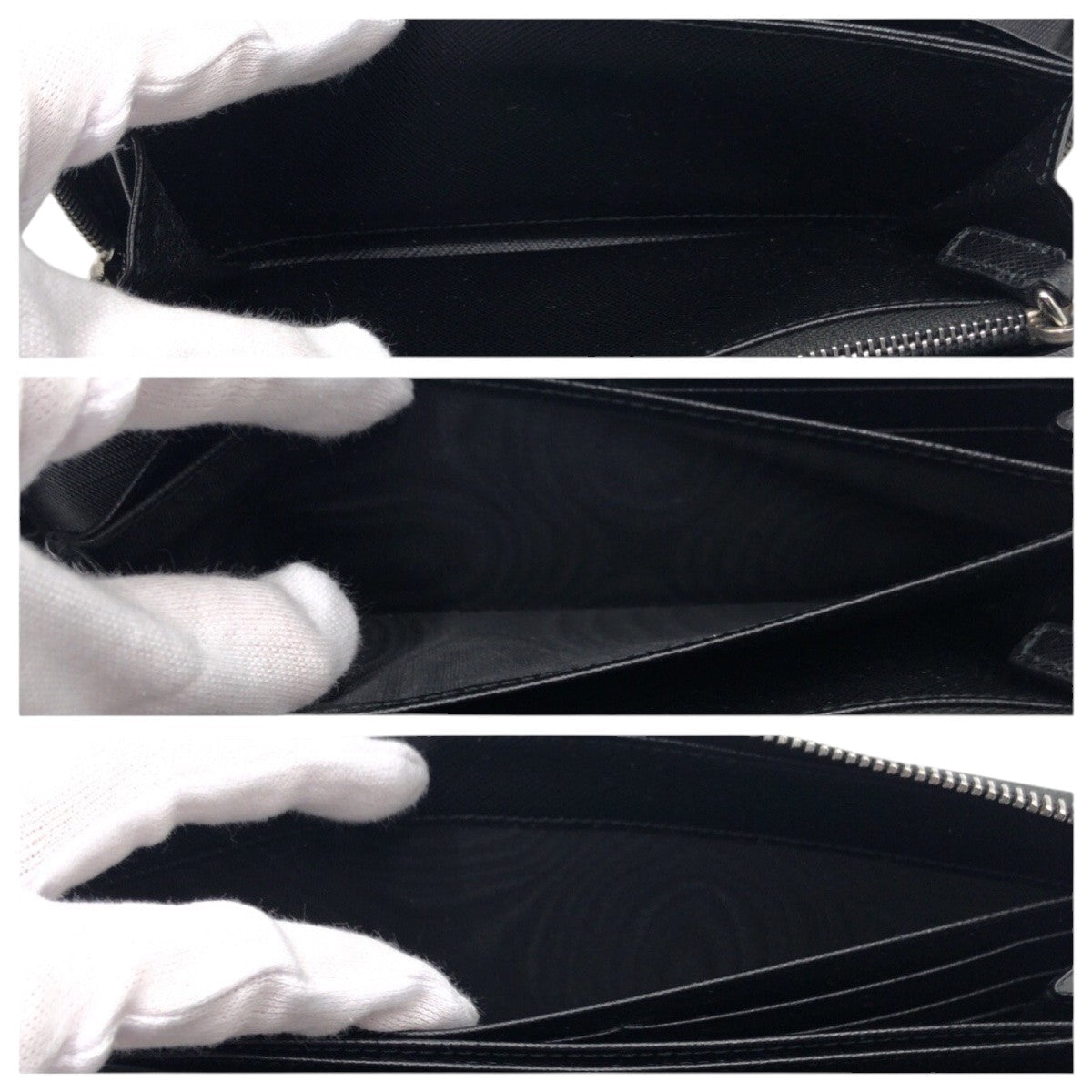 PRADA Long Wallet Purse leather Black SilverMetal Safiano