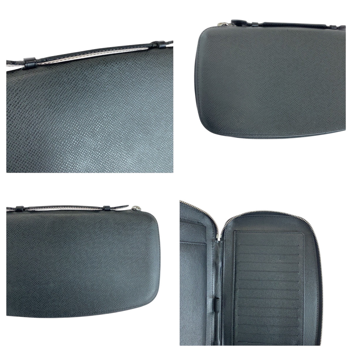 LOUIS VUITTON Long Wallet Purse M30652 Taiga Black SilverMetal Long Wallet Purse Taiga Organizer Atoll mens Used Authentic