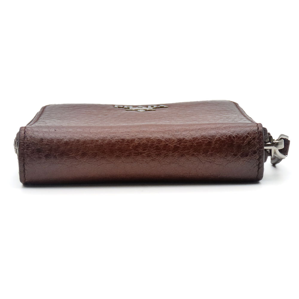 PRADA Bifold Wallet 1M0522 leather Brown Women Used Authentic