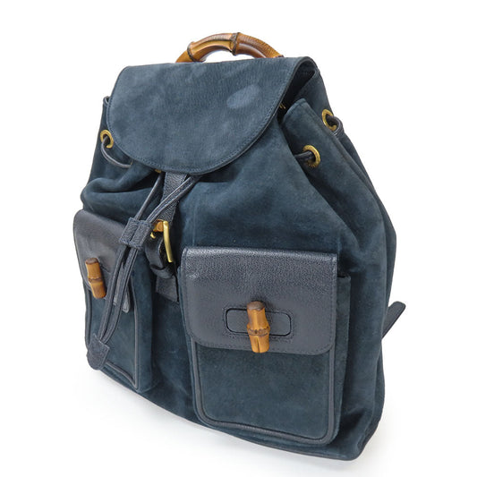 GUCCI Backpack 003.58.0016 Suede Navy Bamboo