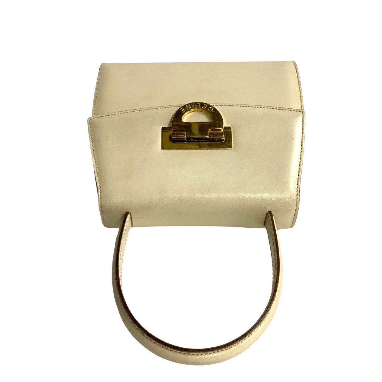 CELINE Handbag Calfskin white logo Metal Women Used Authentic