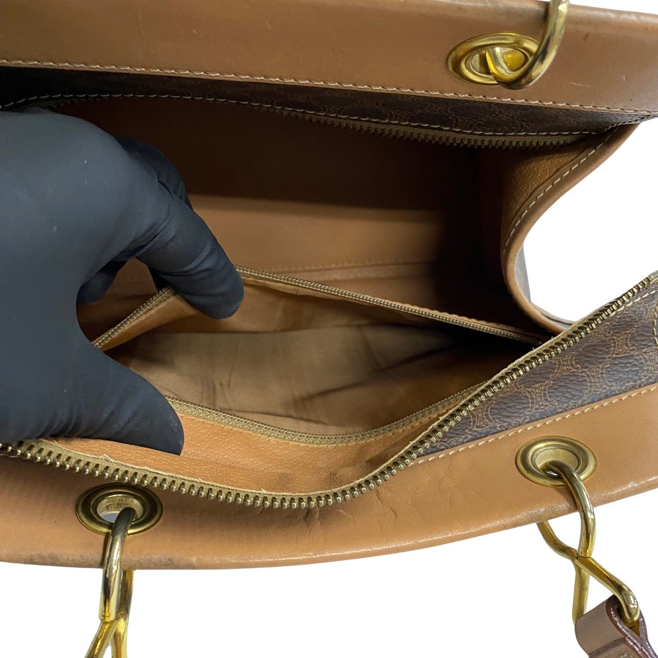 CELINE Handbag Leather, PVC Brown Macadam Blason Triomphe Women(Unisex) Used Authentic
