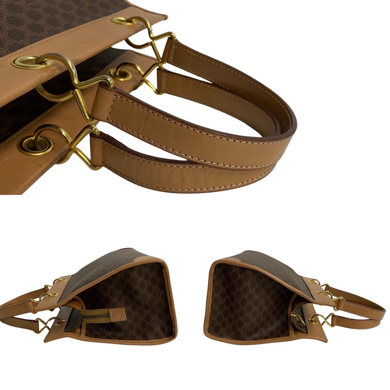 CELINE Handbag Leather, PVC Brown Macadam Blason Triomphe Women(Unisex) Used Authentic