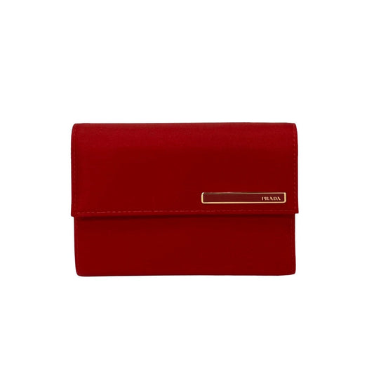 PRADA Bifold Wallet Nylon, Leather Red Women Used Authentic