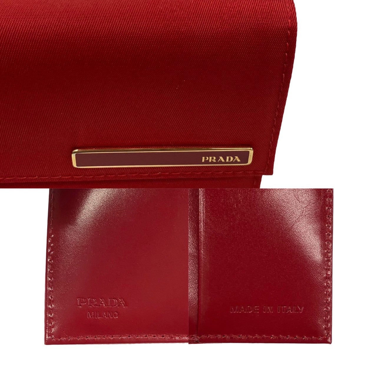 PRADA Bifold Wallet Nylon, Leather Red Women Used Authentic