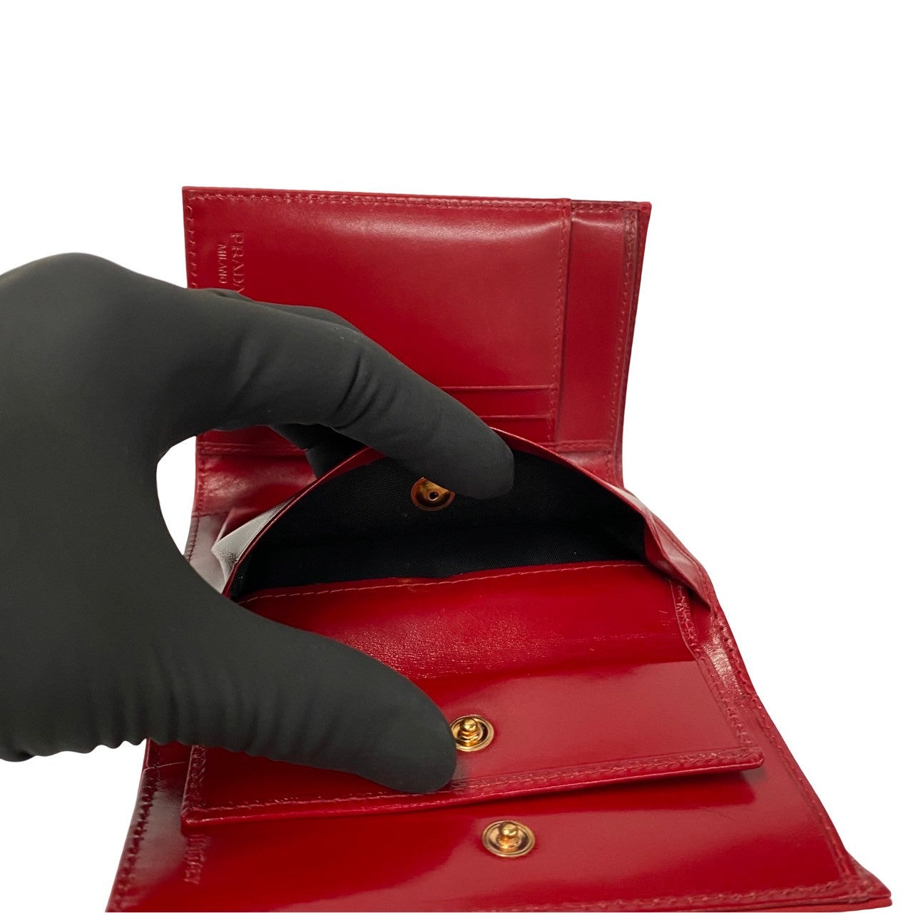 PRADA Bifold Wallet Nylon, Leather Red Women Used Authentic