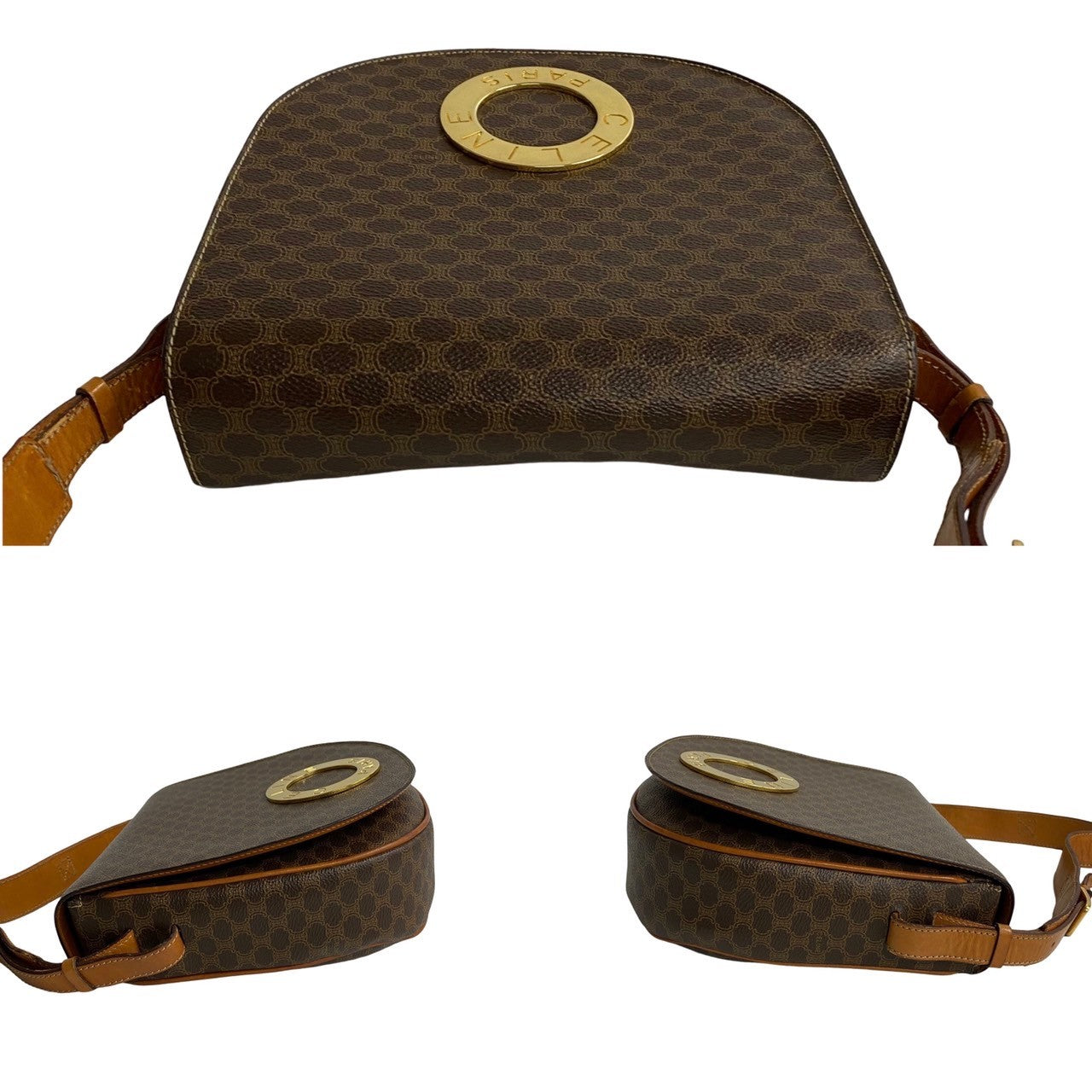 CELINE Shoulder Bag Leather, PVC Brown Macadam Women Used Authentic