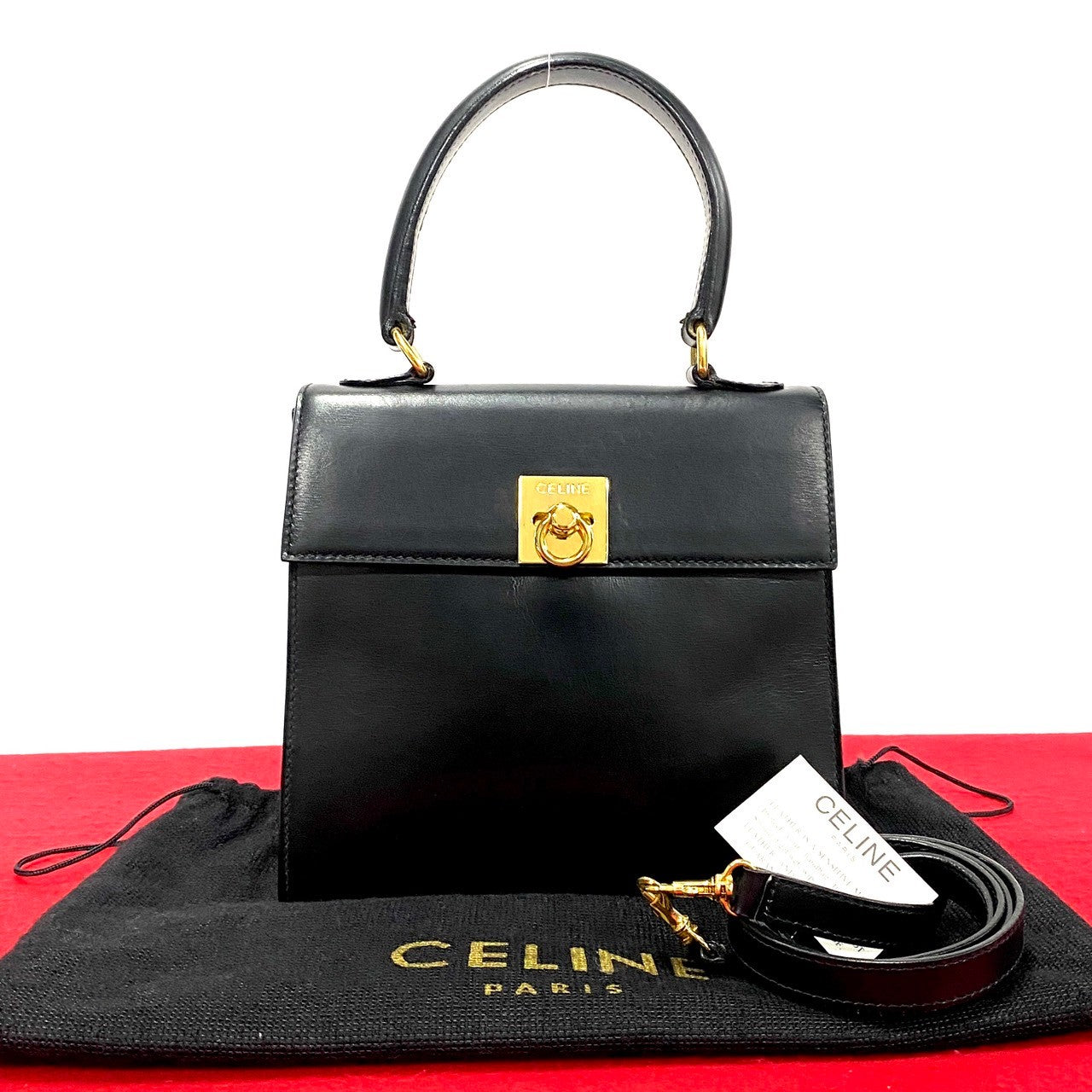CELINE Shoulder Bag Calfskin, Leather black logo ringMetal Women Used Authentic