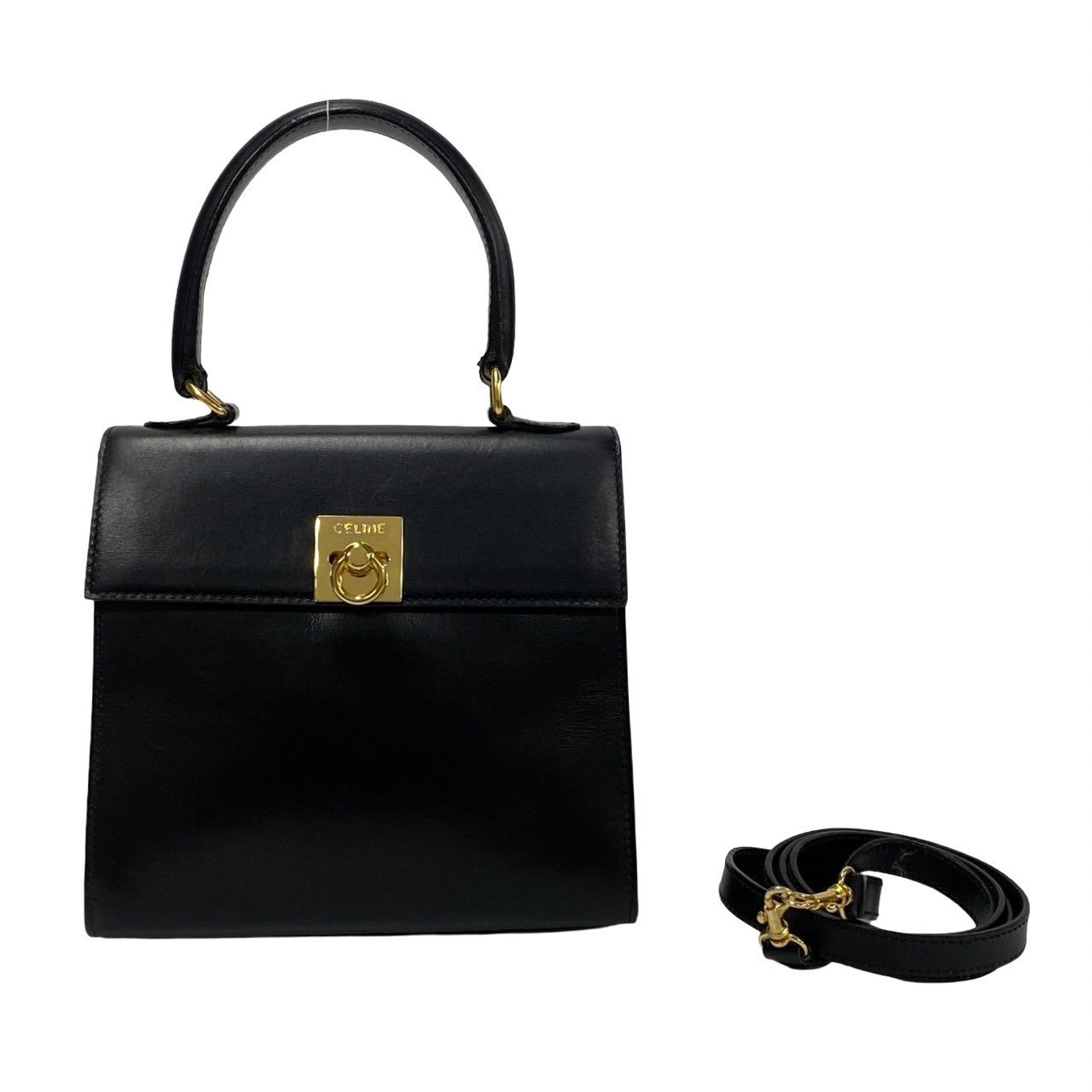 CELINE Shoulder Bag Calfskin, Leather black logo ringMetal Women Used Authentic