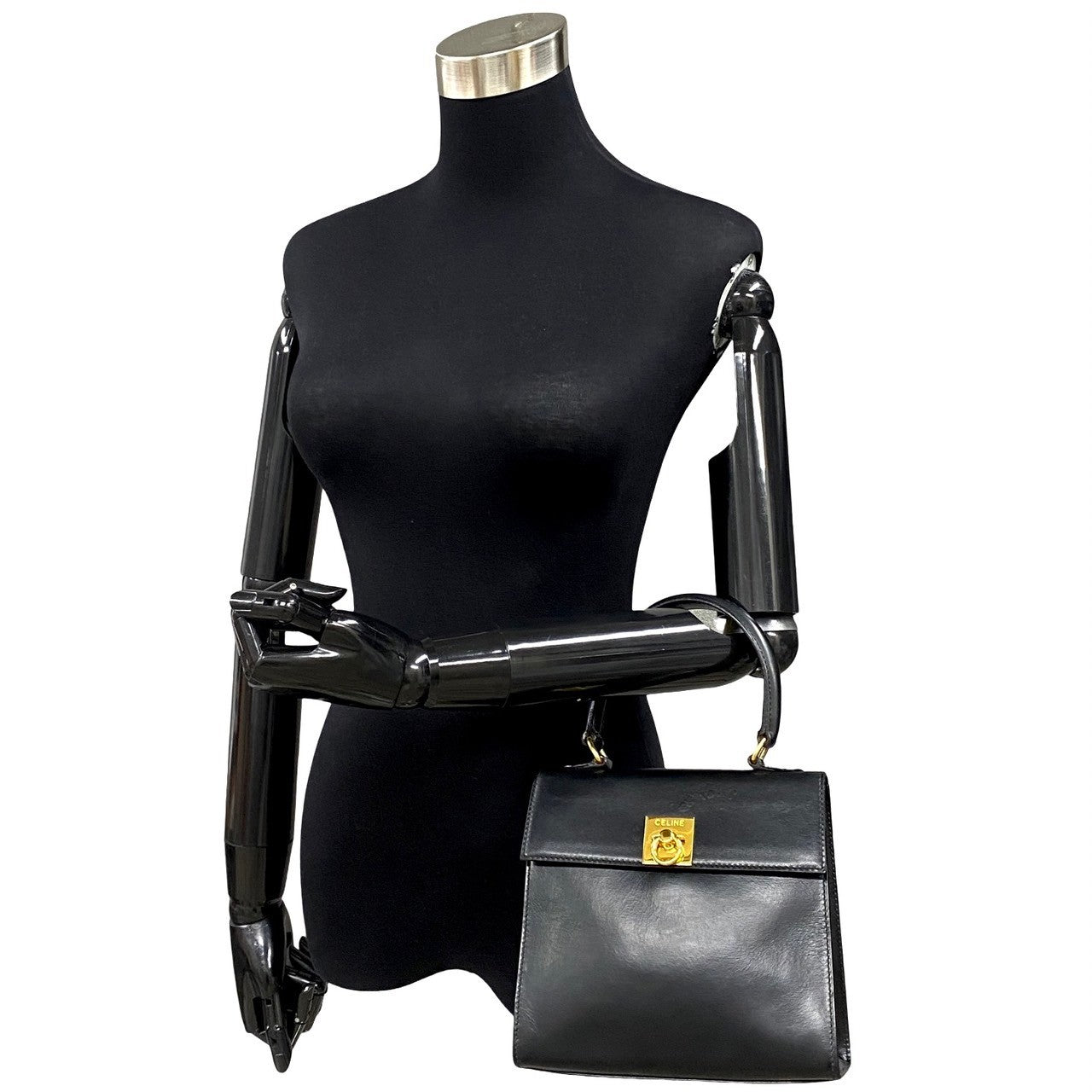 CELINE Shoulder Bag Calfskin, Leather black logo ringMetal Women Used Authentic